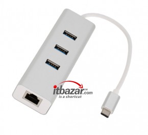 مبدل USB-C to USB3 Hub with LAN 10-100