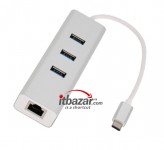 مبدل USB-C to USB3 Hub with LAN 10-100