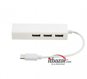 مبدل USB-C to USB2 Hub with LAN 10-100